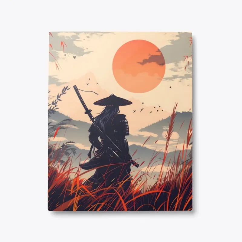 Metal Print Samurai at Sunset